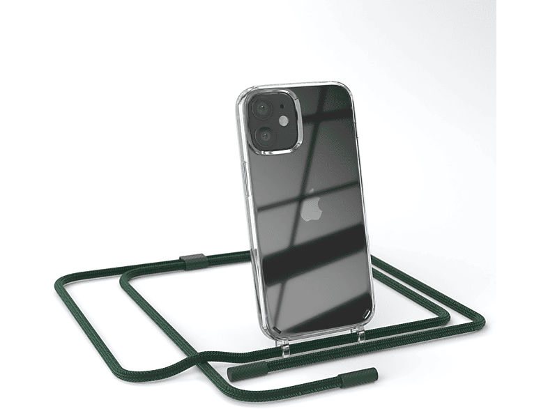 EAZY CASE Transparente Handyhülle mit runder Kette unifarbend, Umhängetasche, Apple, iPhone 12 Mini, Dunkelgrün / Nachtgrün