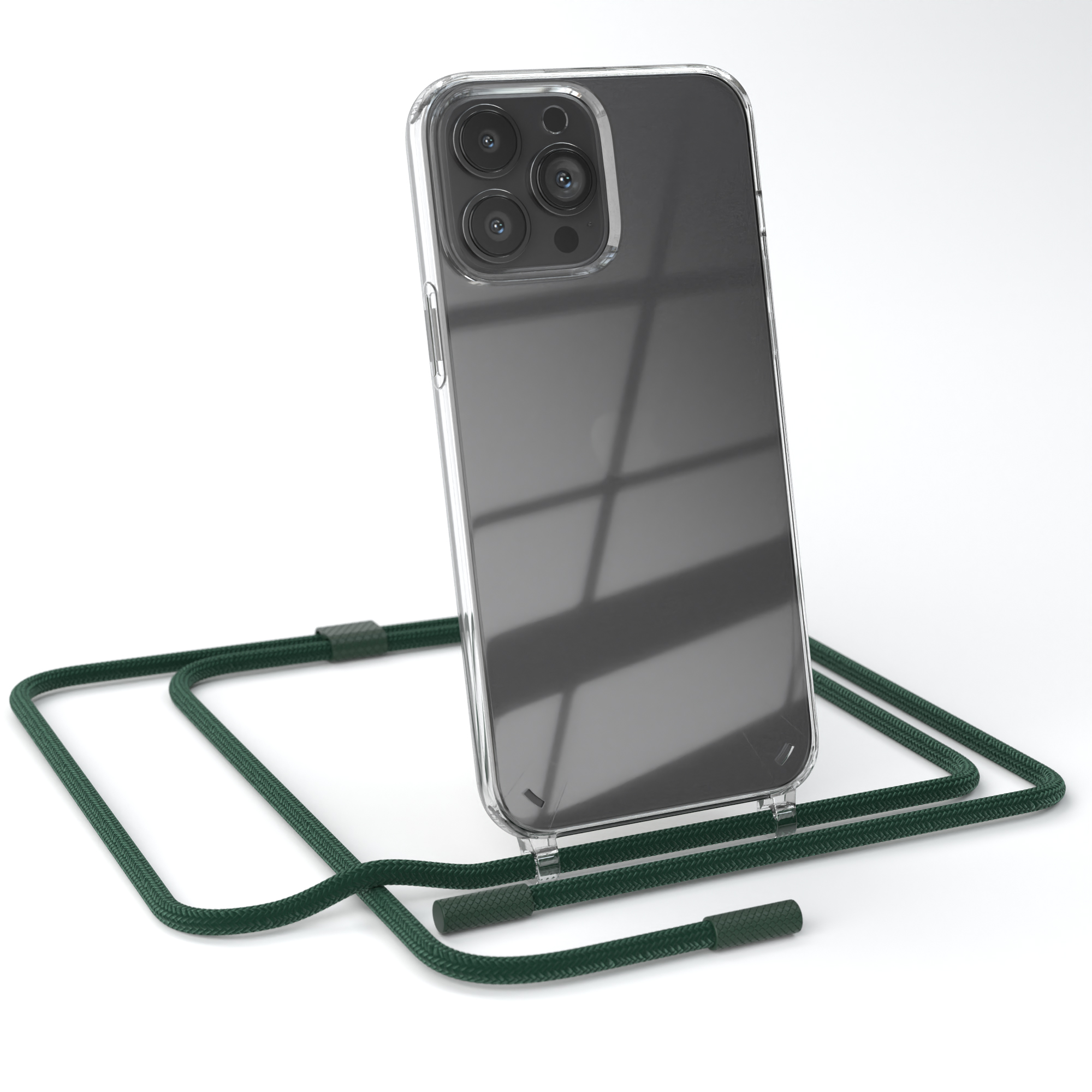 EAZY CASE Transparente Handyhülle iPhone 13 Dunkelgrün Umhängetasche, mit runder Max, Nachtgrün unifarbend, Kette / Apple, Pro