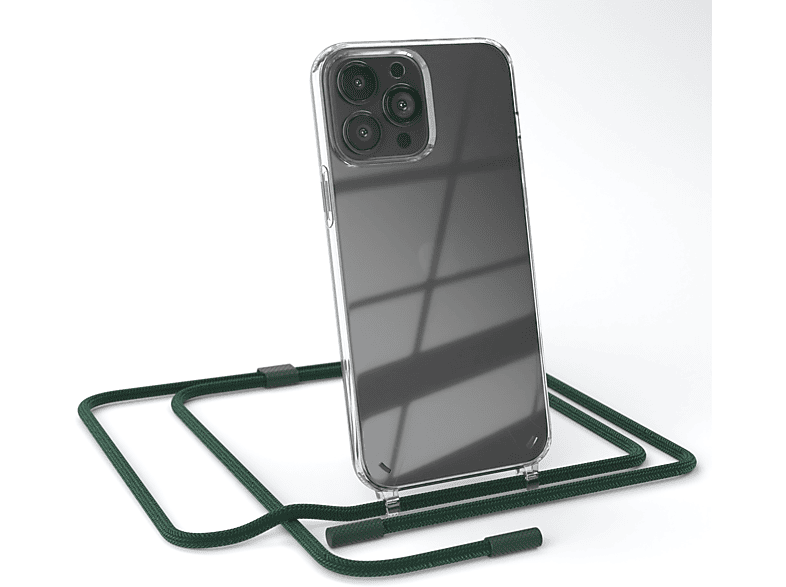 EAZY CASE Transparente Handyhülle mit runder Kette unifarbend, Umhängetasche, Apple, iPhone 13 Pro Max, Dunkelgrün / Nachtgrün