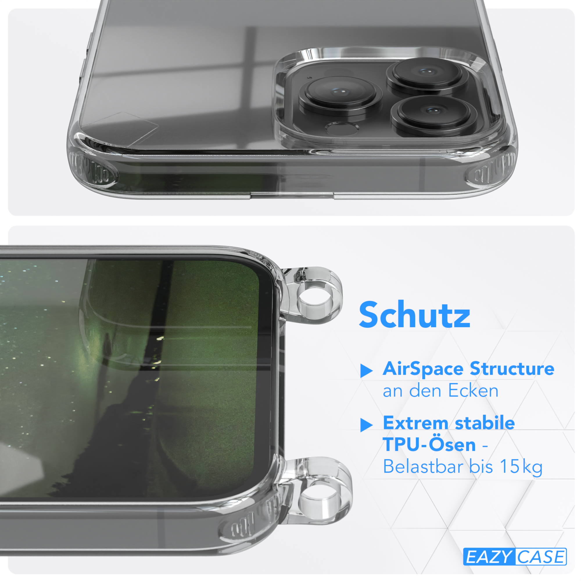 EAZY CASE Transparente Handyhülle iPhone 13 Dunkelgrün Umhängetasche, mit runder Max, Nachtgrün unifarbend, Kette / Apple, Pro