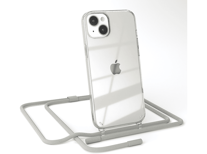 EAZY CASE Transparente Handyhülle mit runder Kette unifarbend, Umhängetasche, Apple, iPhone 14 Plus, Beige Grau / Taupe