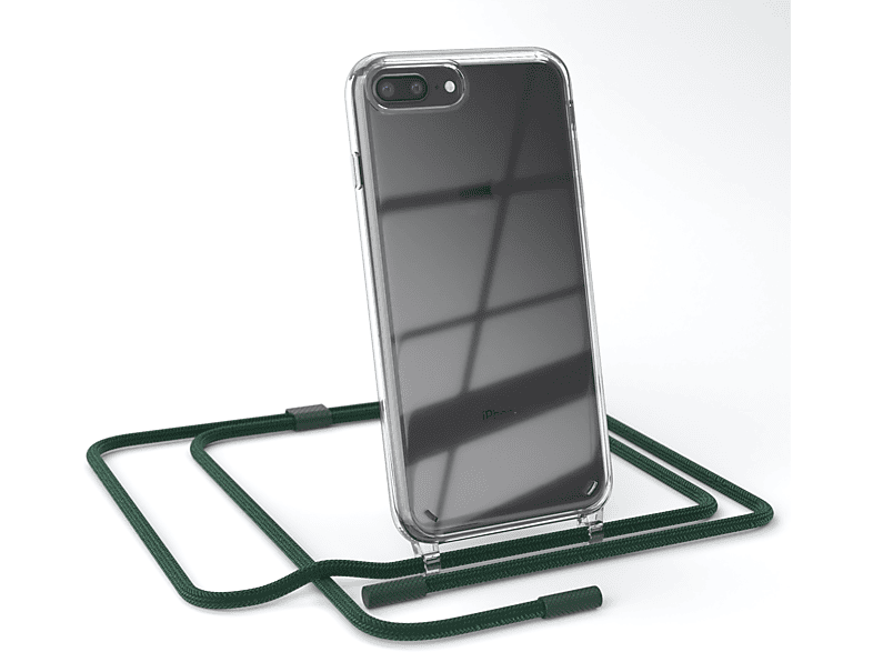 EAZY CASE Transparente Handyhülle mit runder Apple, 8 iPhone / Nachtgrün Dunkelgrün / Plus, unifarbend, Plus Kette Umhängetasche, 7