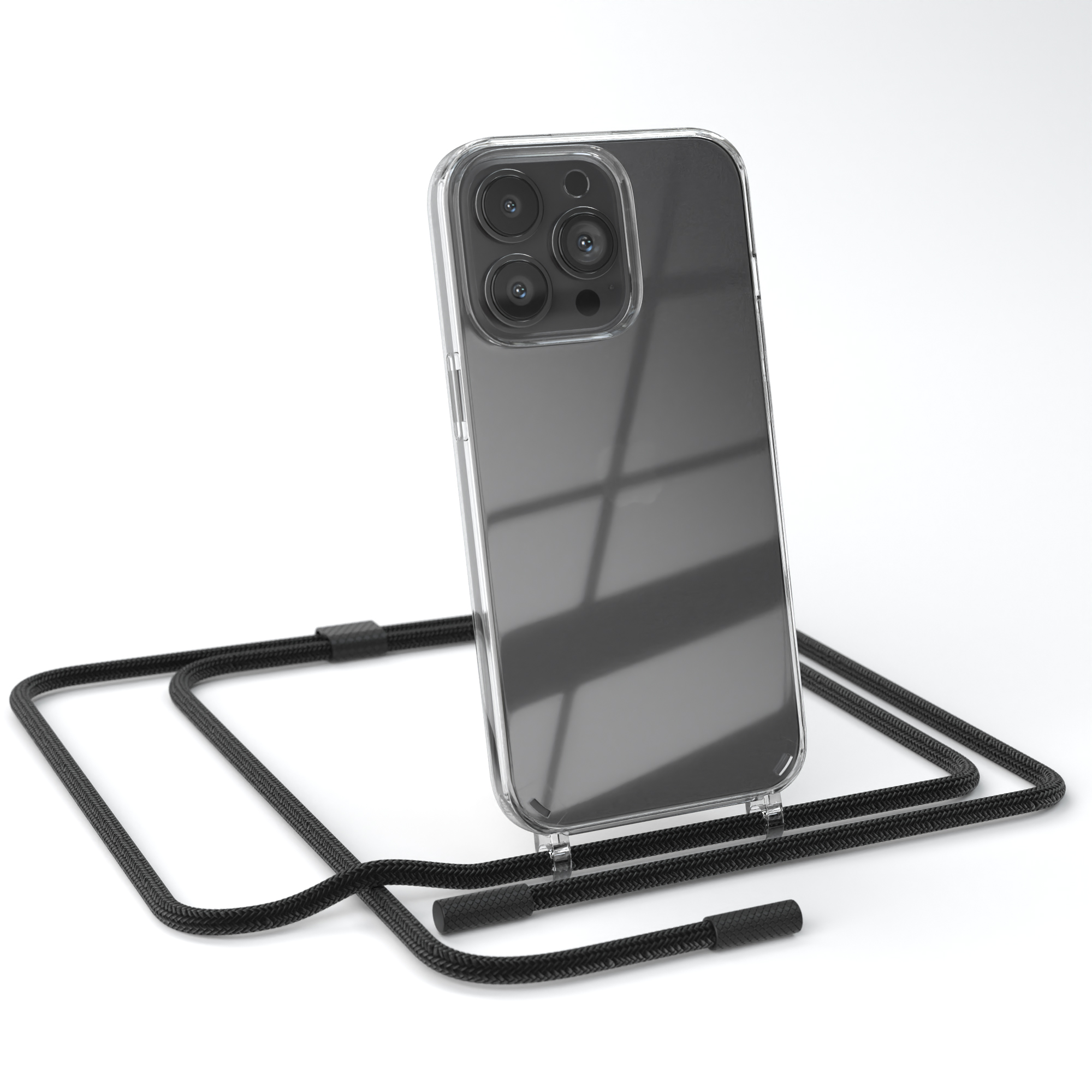 EAZY CASE Transparente Handyhülle mit runder Apple, Schwarz Pro, 13 Umhängetasche, iPhone unifarbend, Kette