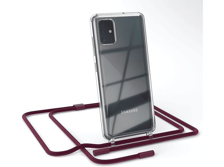 EAZY CASE Transparente Handyhülle mit runder Kette unifarbend, Umhängetasche, Samsung, Galaxy A51, Beere / Bordeaux Rot