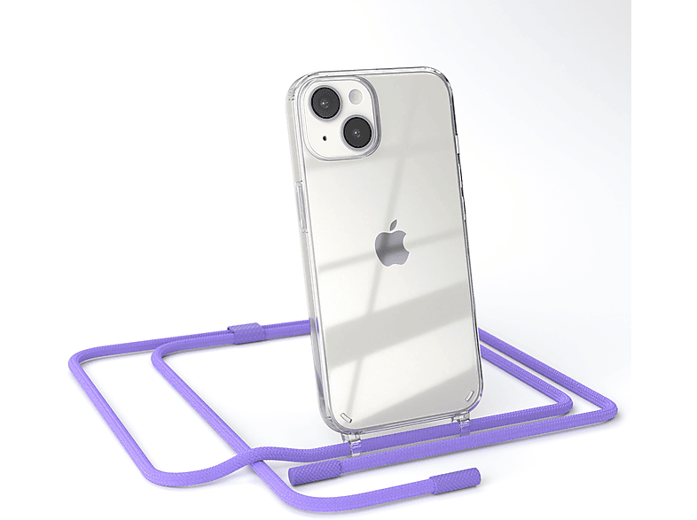 EAZY CASE Transparente Handyhülle mit runder Kette unifarbend, Umhängetasche, Apple, iPhone 14, Flieder / Lila