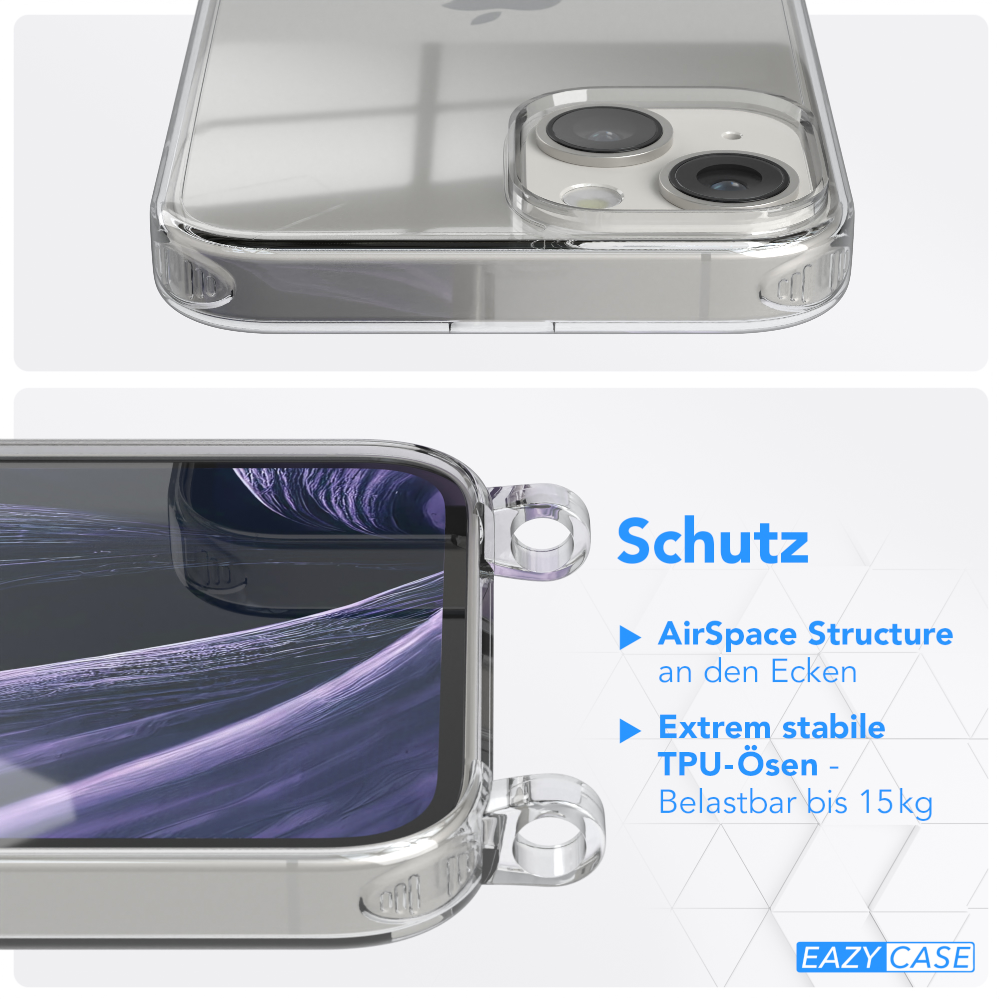 Transparente Handyhülle mit Details zum Schutz auf einer Handyhülle.