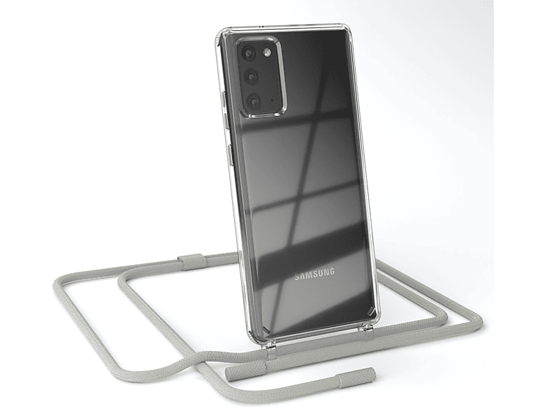 EAZY CASE Transparente Handyhülle mit runder Kette unifarbend, Umhängetasche, Samsung, Galaxy Note 20 / Note 20 5G, Beige Grau / Taupe