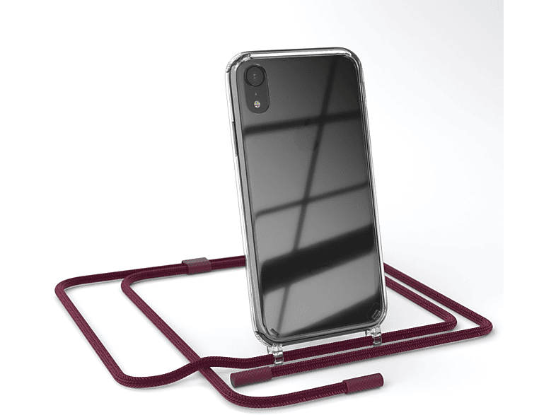 EAZY CASE Transparente Handyhülle mit runder Kette unifarbend, Umhängetasche, Apple, iPhone XR, Beere / Bordeaux Rot