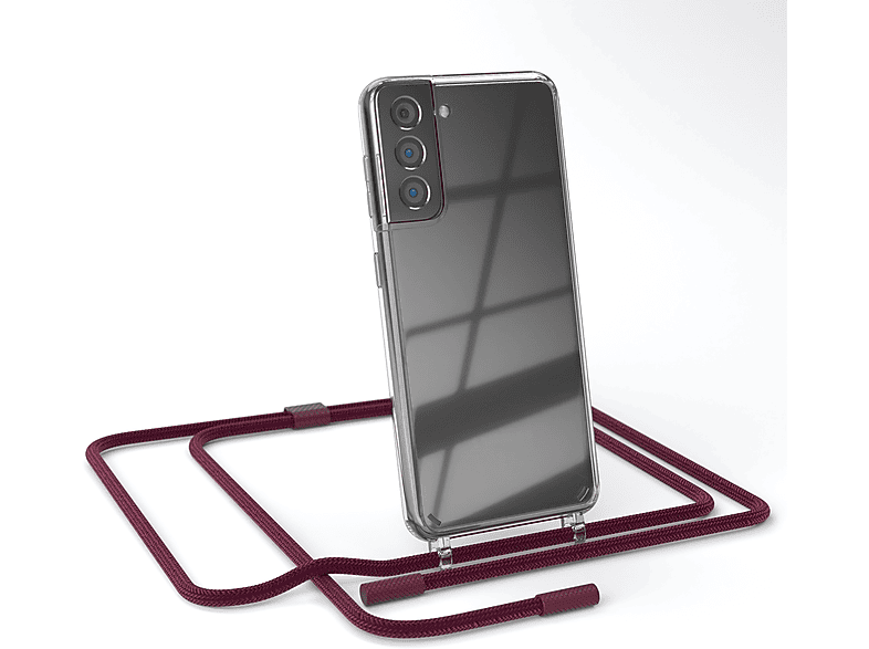 EAZY CASE Transparente Handyhülle mit Bordeaux S21 Galaxy runder unifarbend, Rot Beere Samsung, Kette / 5G, Umhängetasche