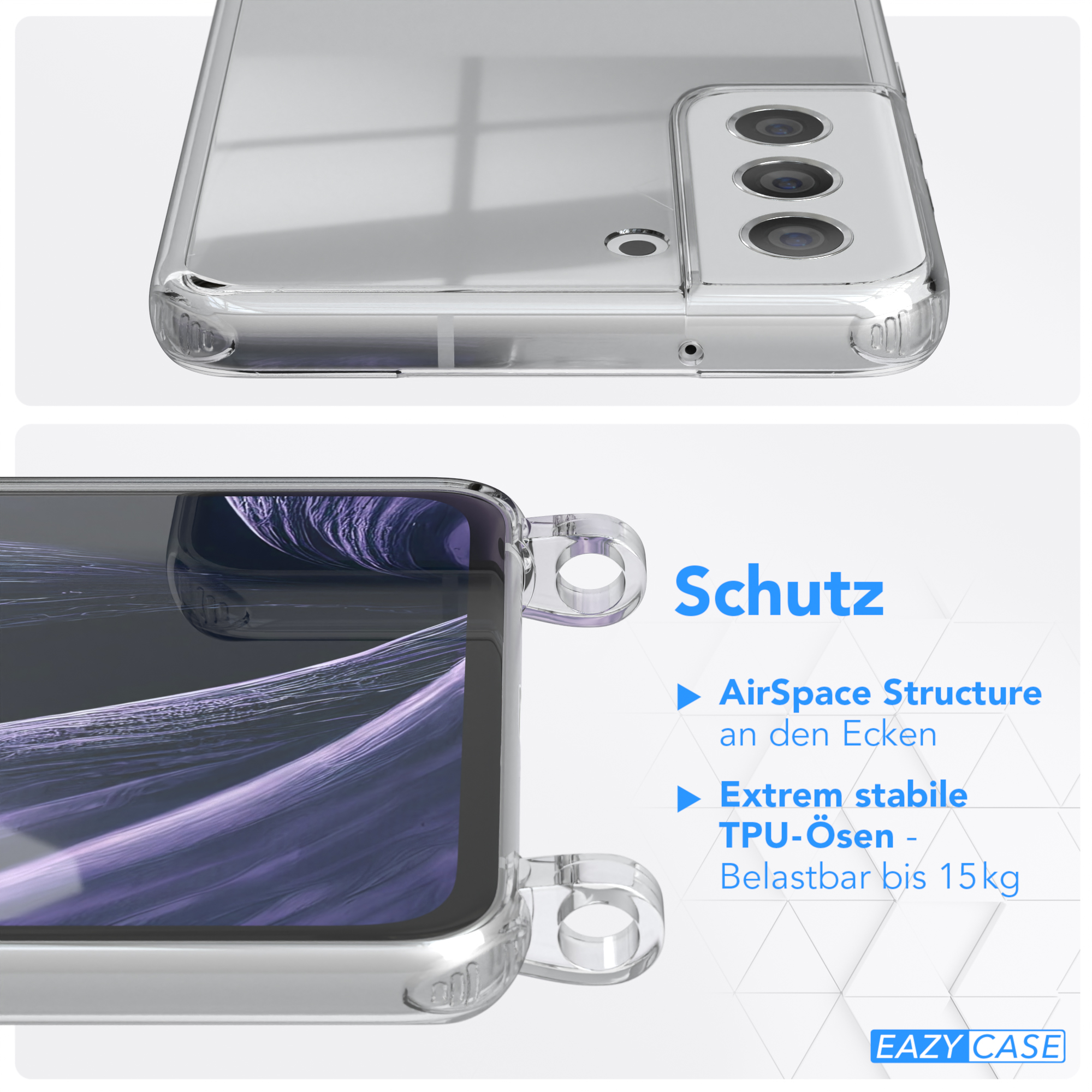 EAZY Samsung, Flieder Kette unifarbend, 5G, S21 mit CASE Umhängetasche, Transparente FE Lila runder Handyhülle Galaxy /
