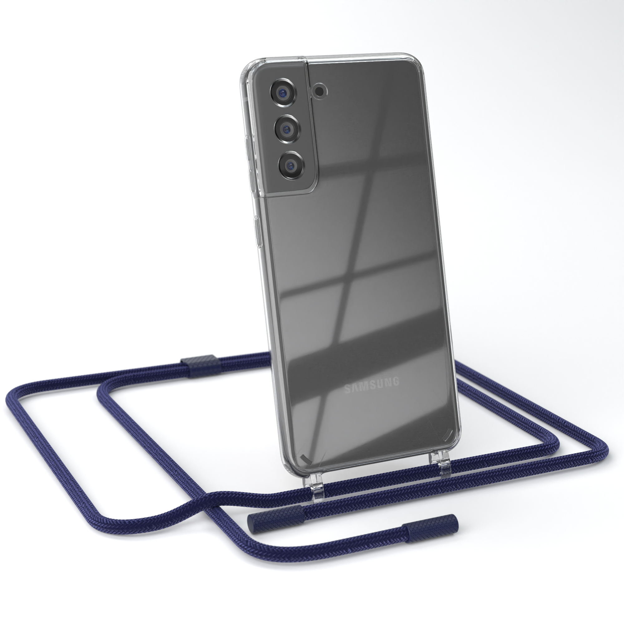 S21 mit EAZY Transparente runder Samsung, Handyhülle 5G, FE Umhängetasche, unifarbend, Nachtblau Kette Galaxy CASE Dunkelblau /