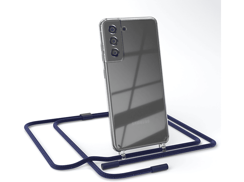 EAZY CASE Galaxy unifarbend, Samsung, Transparente Handyhülle Umhängetasche, 5G, mit S21 Dunkelblau Nachtblau / runder Kette FE