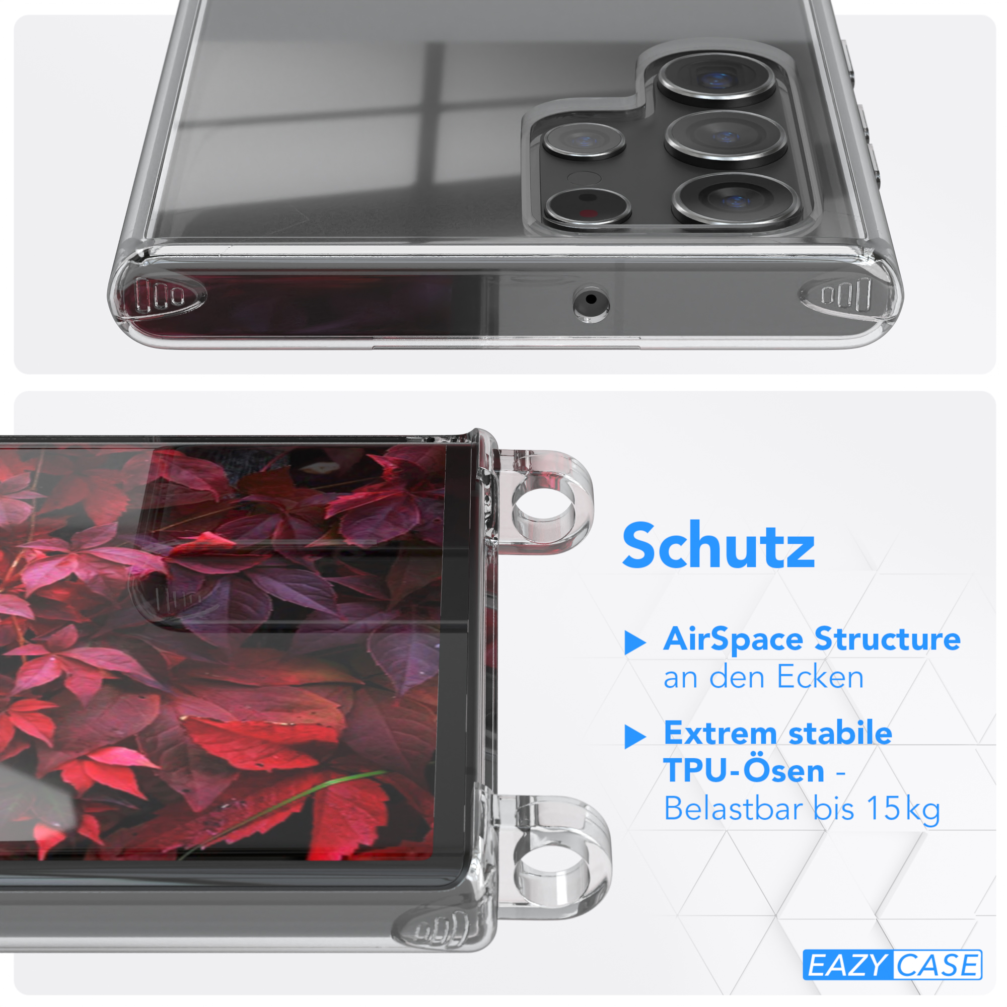 Beere Rot Kette Handyhülle 5G, CASE unifarbend, EAZY runder Galaxy / Samsung, mit Bordeaux Ultra S22 Umhängetasche, Transparente