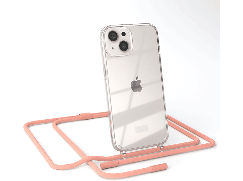 EAZY CASE Transparente Handyhülle mit runder Kette unifarbend, Umhängetasche, Apple, iPhone 13, Altrosa / Coral | Handyketten