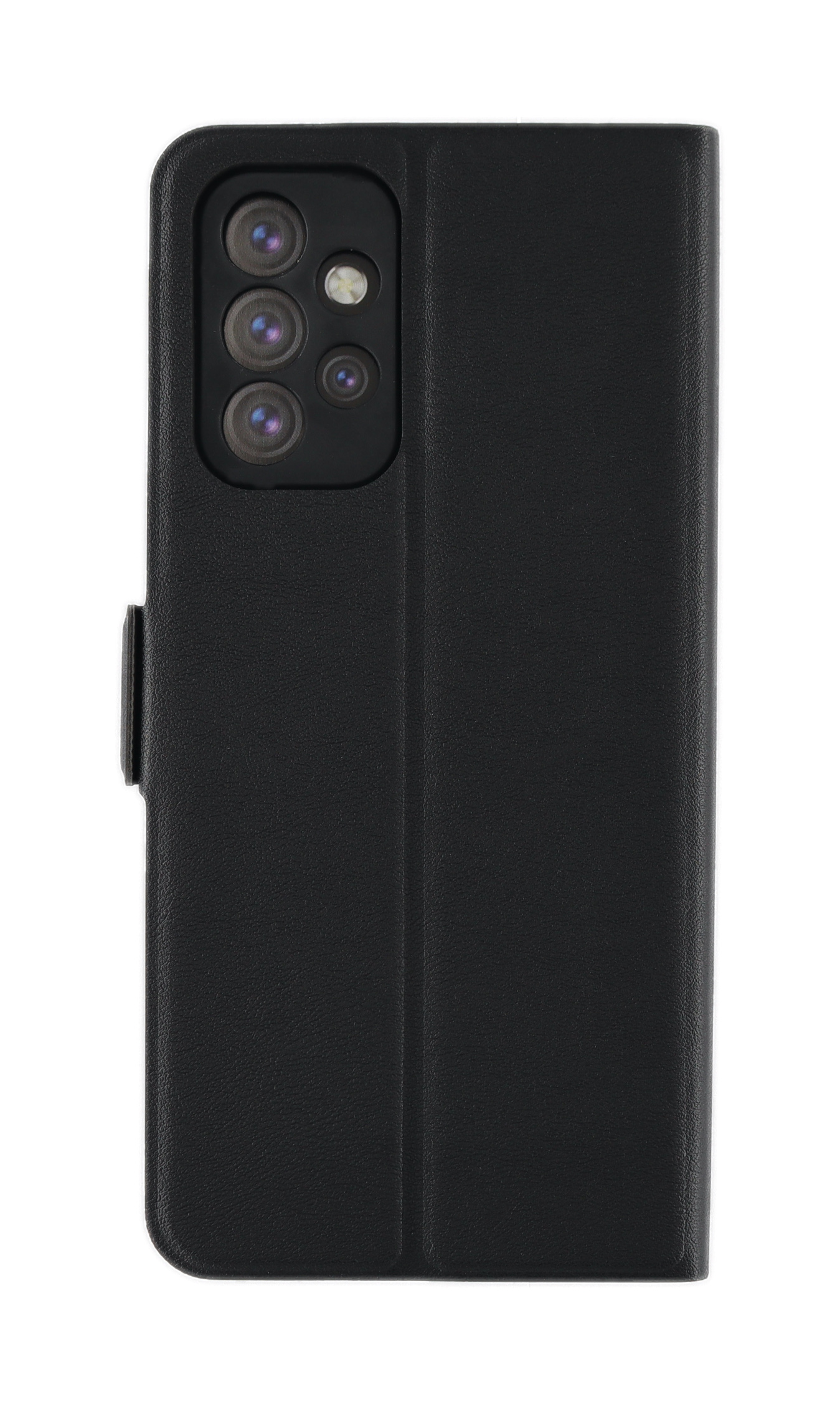Eine geschlossene schwarze Handyhülle mit dem Telefon darin. Die Hülle hat mehrere Kameralöcher.