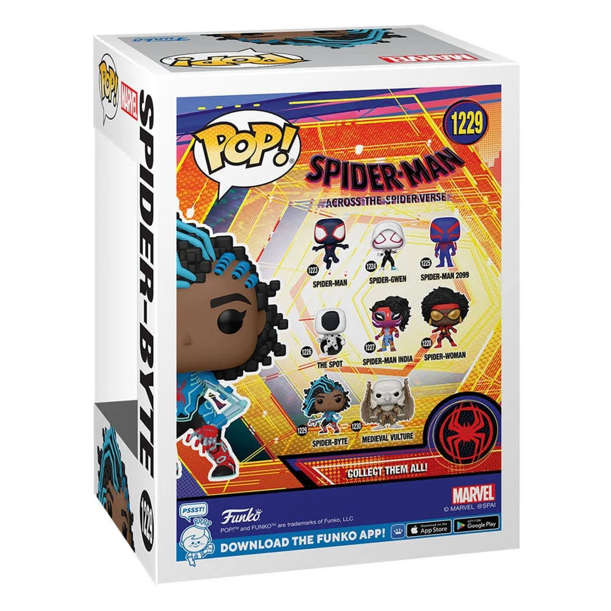 Una scatola Funko Pop con personaggi di Spider-Man di Across the Spider-Verse.
