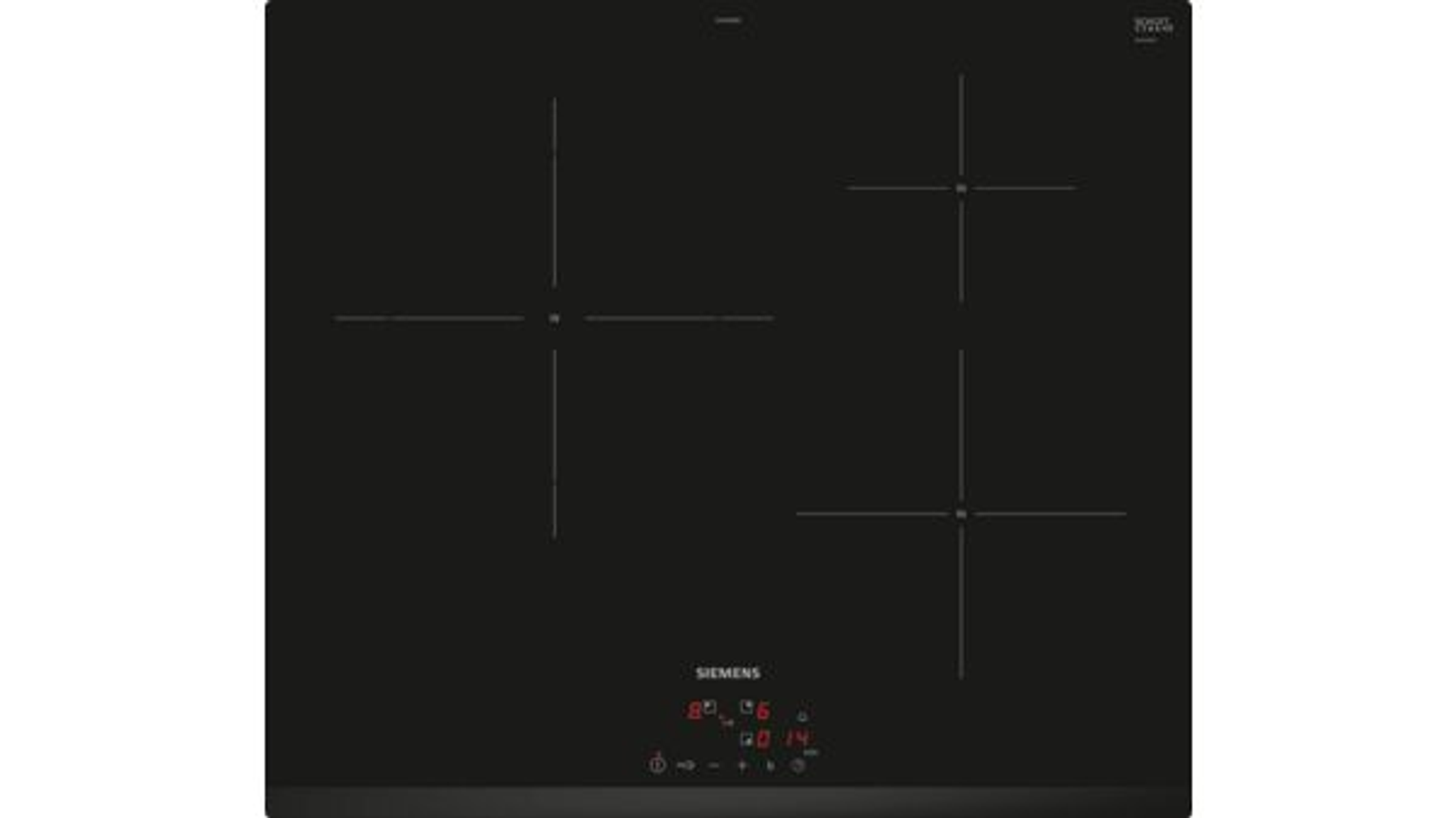 Czarna płyta indukcyjna z czterema strefami gotowania i sterowaniem dotykowym.