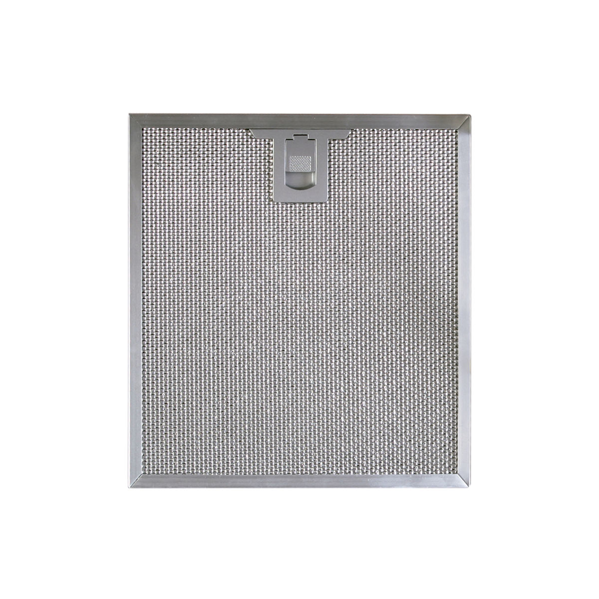 Filtro metálico rectangular para campana extractora, diseño de malla y asa superior.