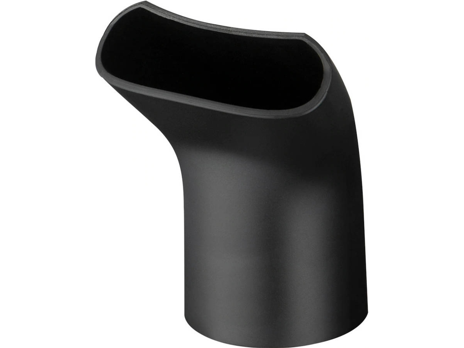 Zakrzywione czarne plastikowe mocowanie, prawdopodobnie do odkurzacza, jest pokazane.