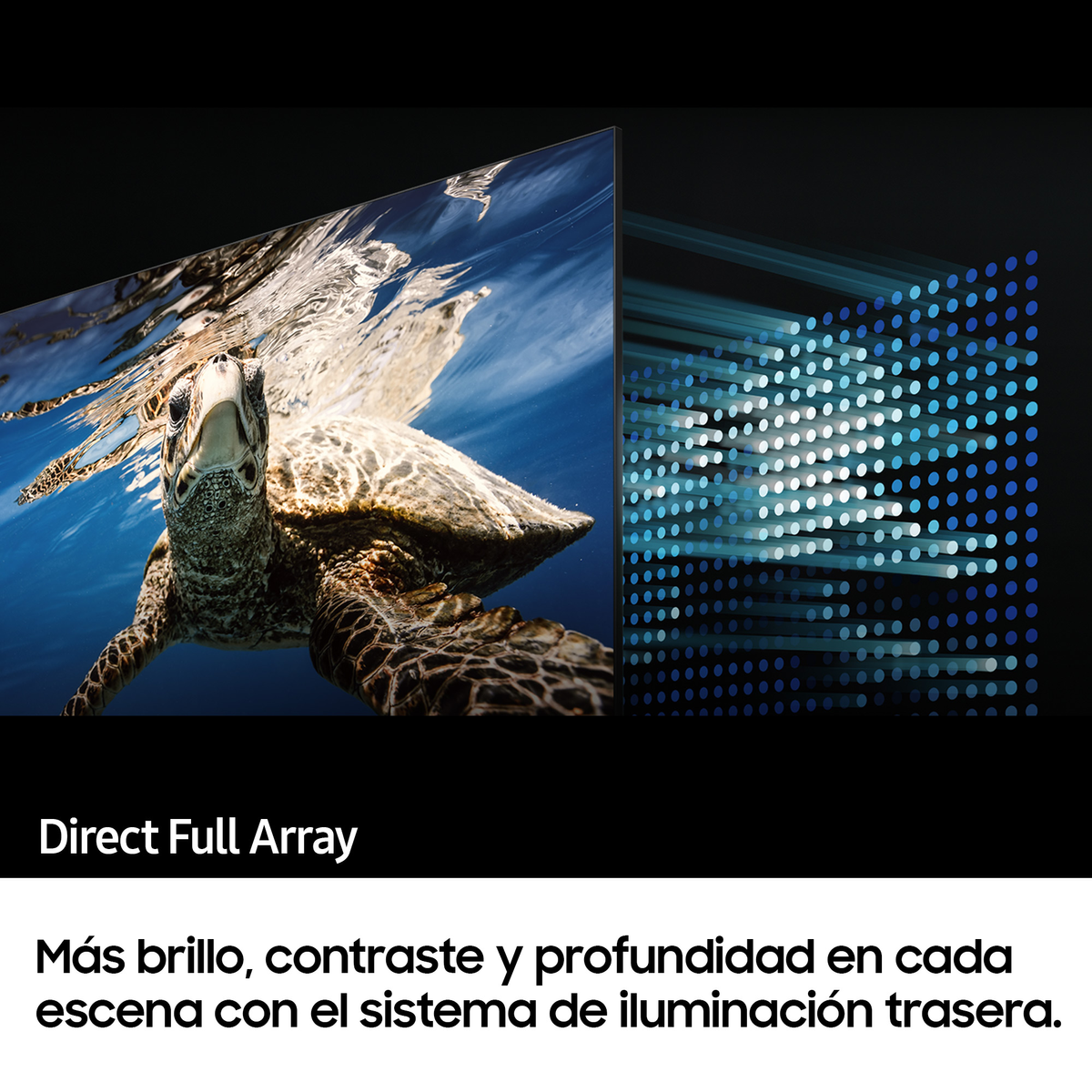 Żółw morski pływa pod wodą, a ekran telewizora wyświetla podobny obraz.