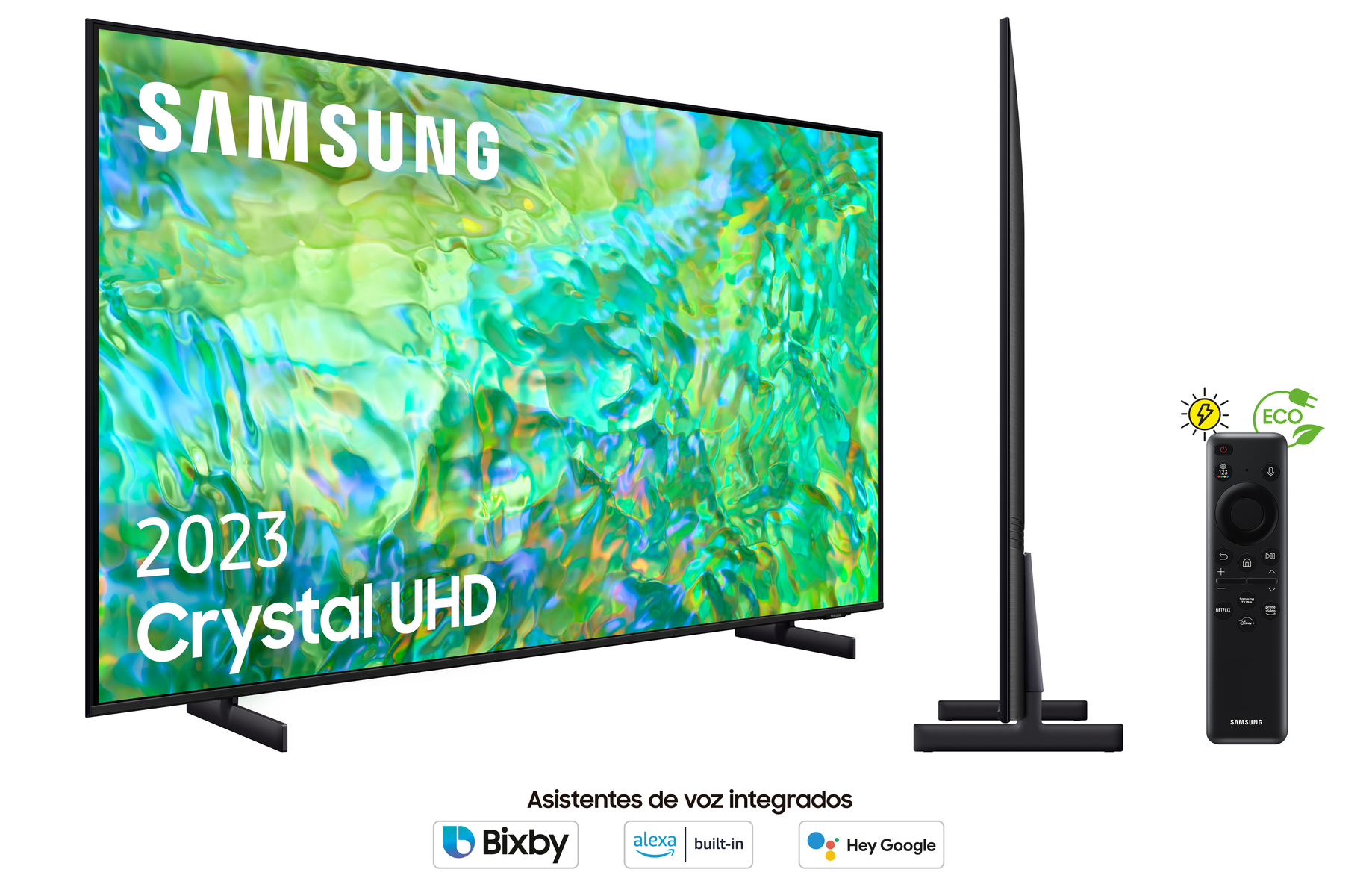 Samsung Fernseher, Fernbedienung, Sprachassistenten.