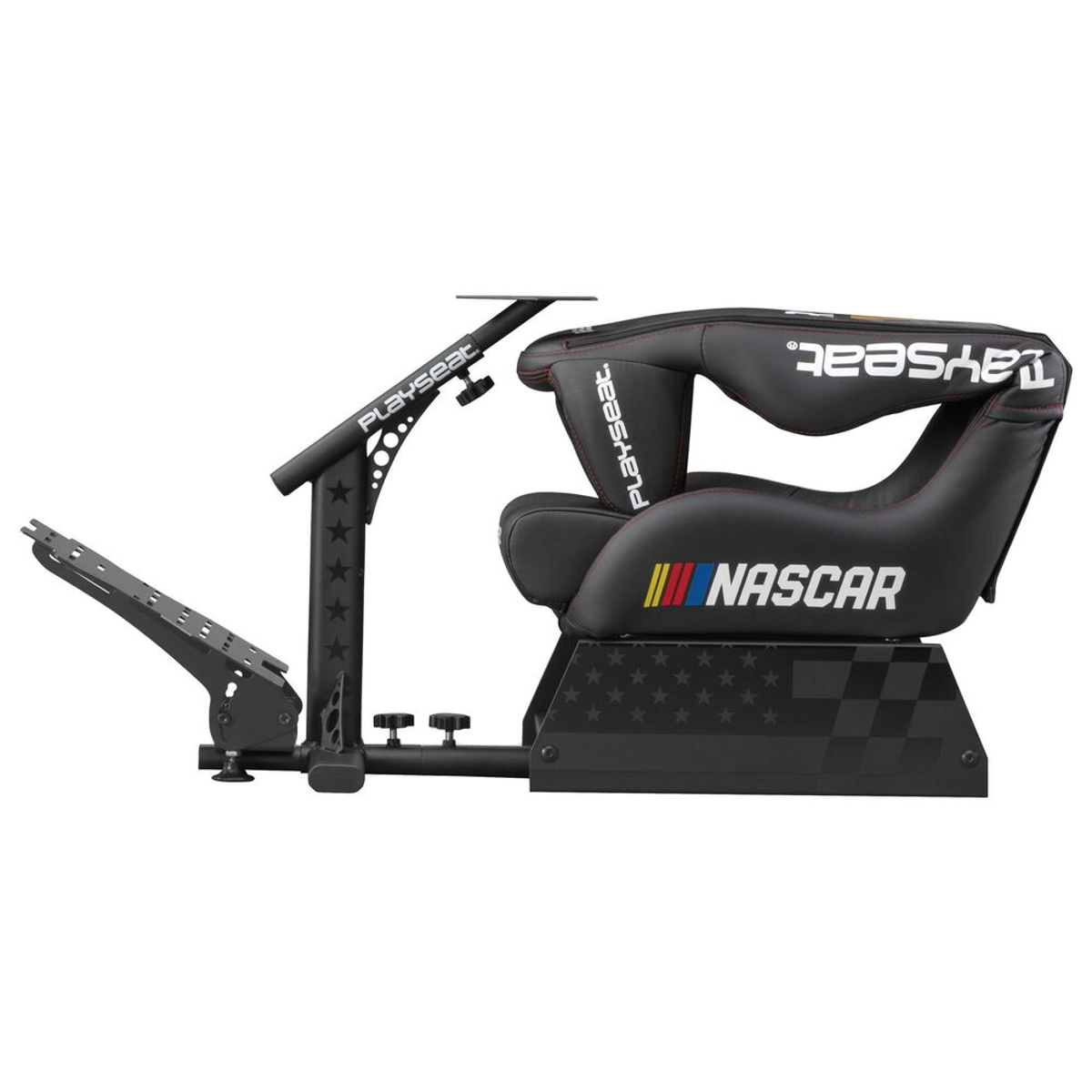 Asiento de simulador de carreras negro con el logotipo de NASCAR y la marca Playseat.