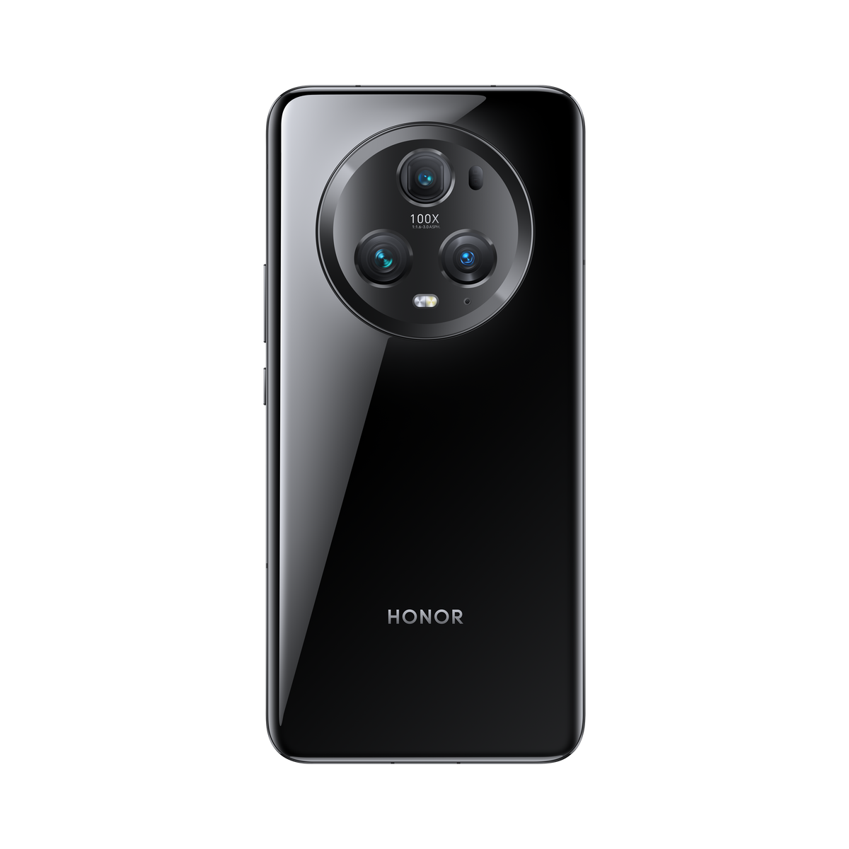 Czarny telefon HONOR z wieloma tylnymi aparatami.