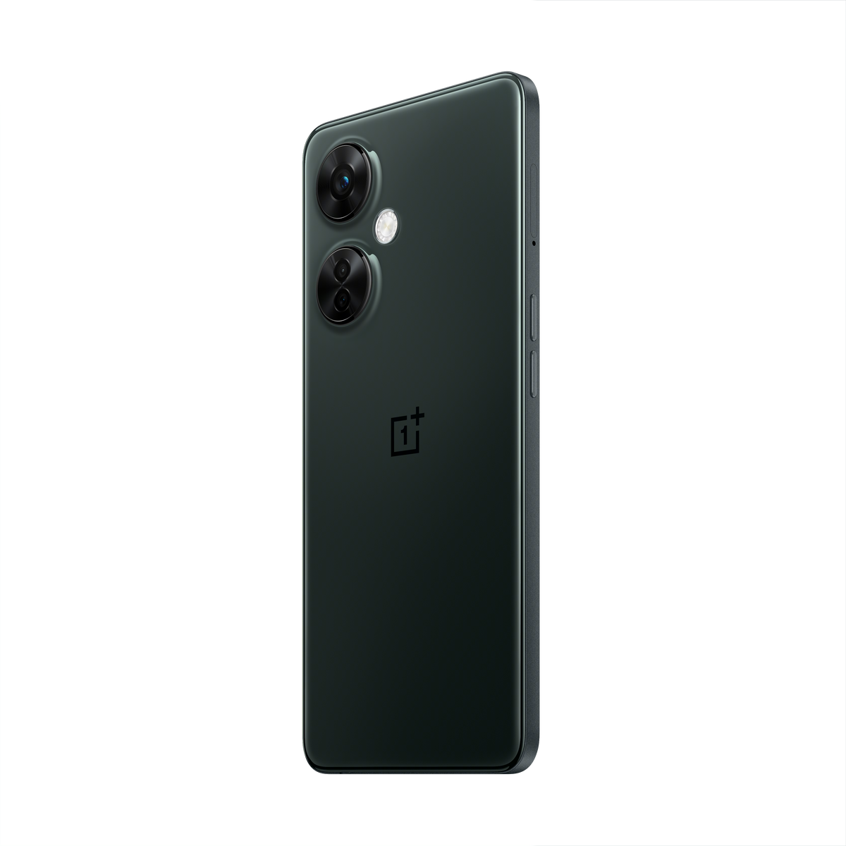Ein dunkelgrünes Smartphone mit zwei Kameras auf der Rückseite. Der Hintergrund ist schwarz.