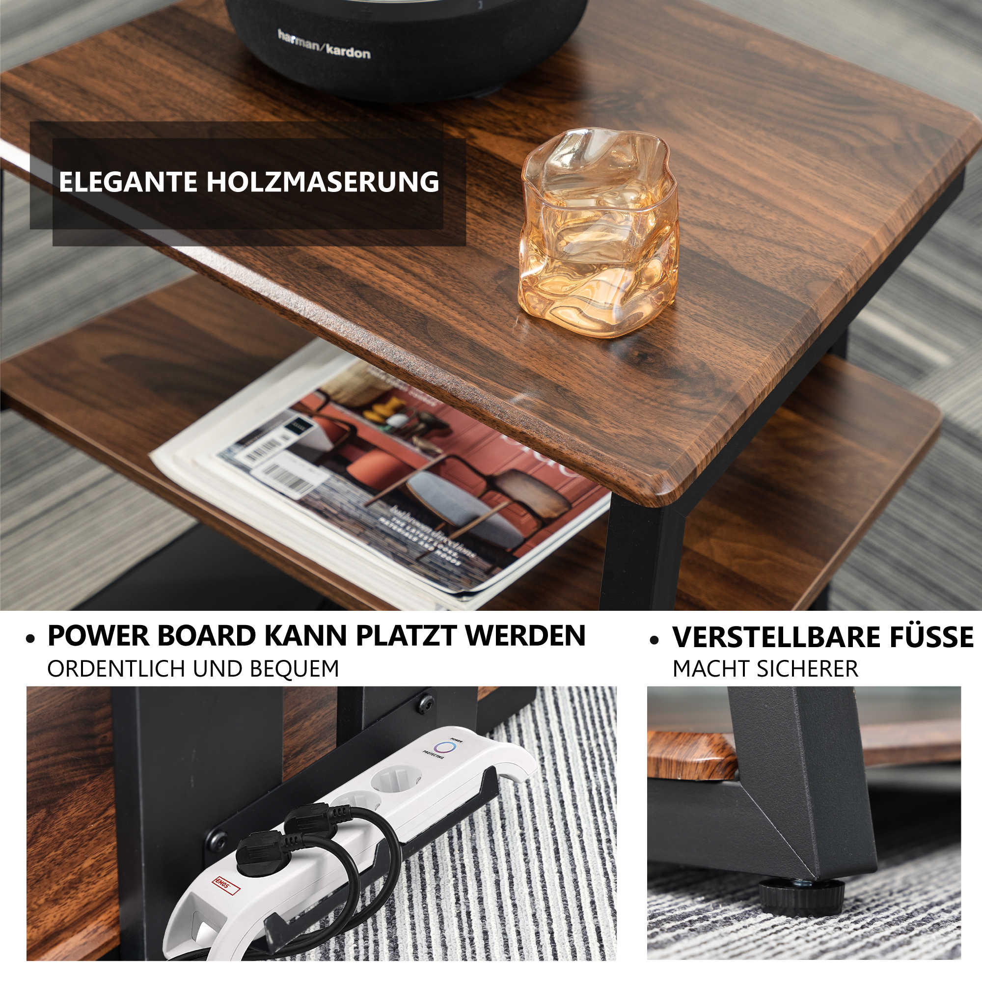 Holz Rack Metall HiFi TV-Möbel aus und FITUEYES