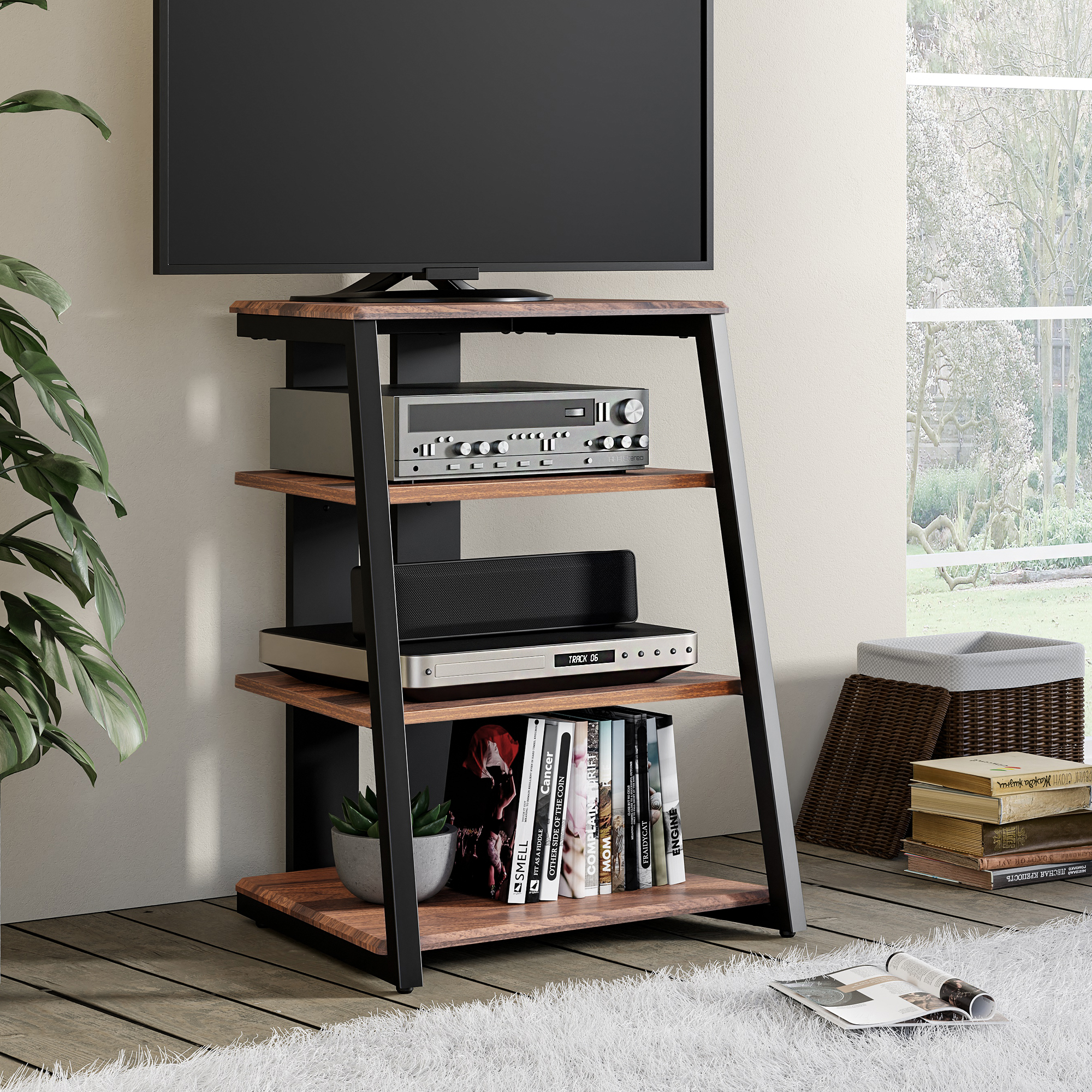 Holz Rack Metall HiFi TV-Möbel aus und FITUEYES