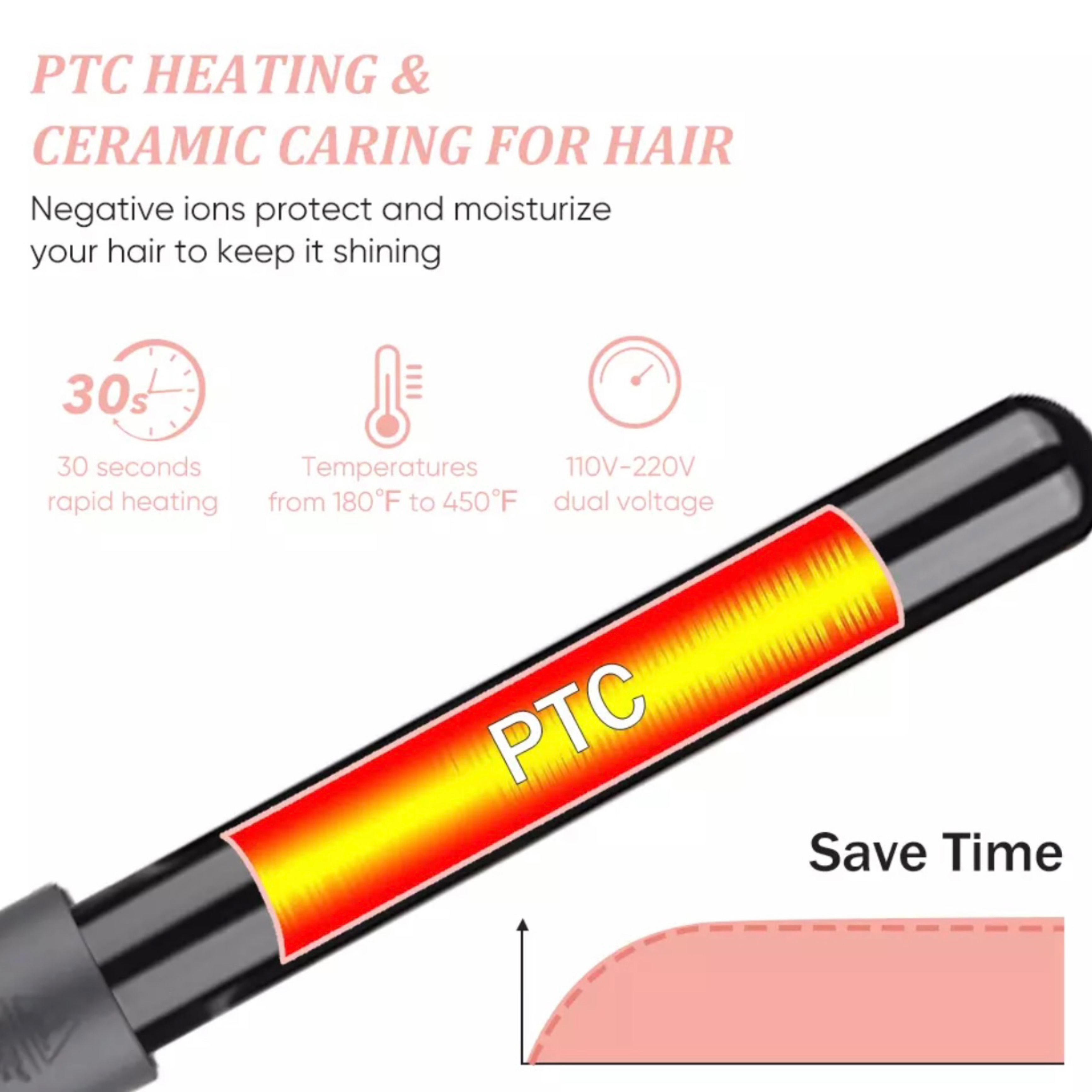 Zbliżenie czarnej prostownicy do włosów z czerwono-żółtym elementem grzewczym.