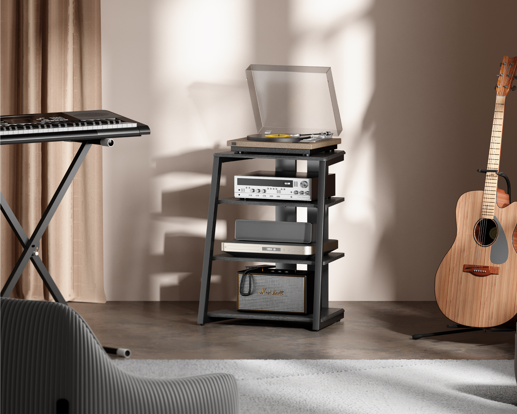 FITUEYES HiFi Rack aus und Metall Holz TV-Möbel