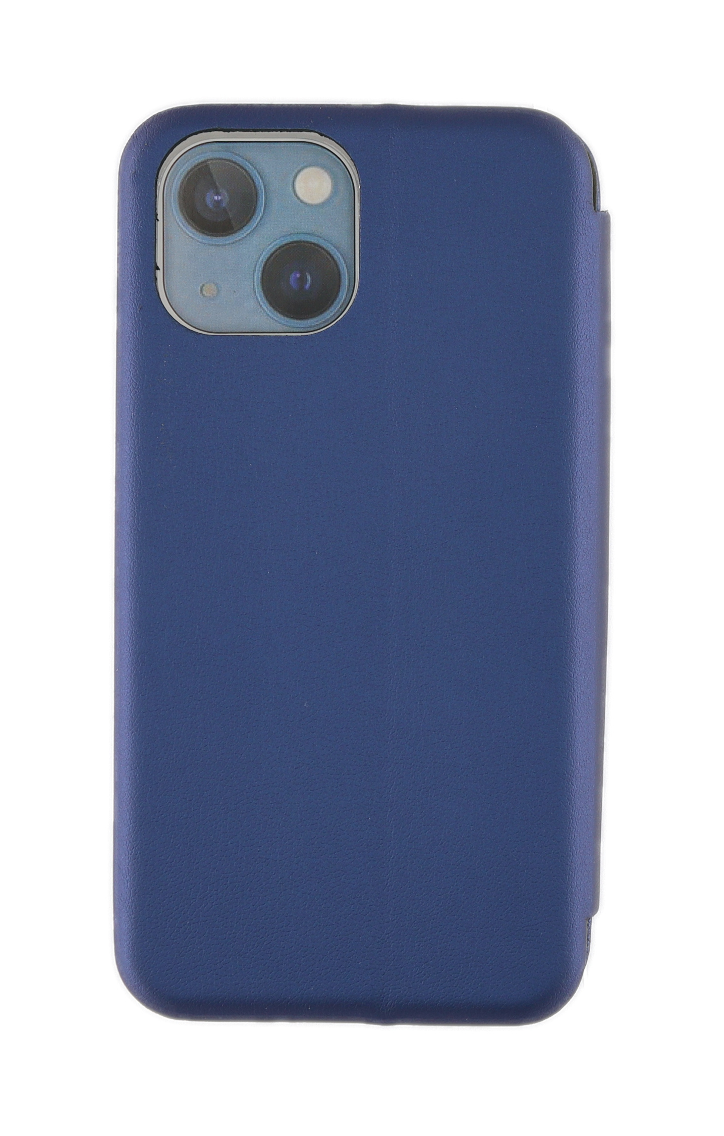Dunkelblaue Handyhülle mit sichtbaren Kameralinsen, weißer Hintergrund.