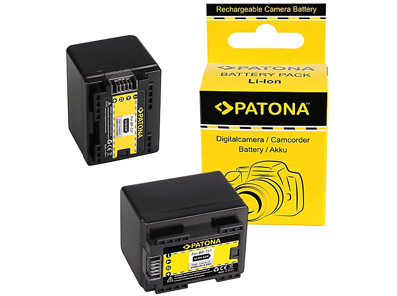 PATONA 2x Akku kompatibel 2400mAh für Ersatzakku, 2 Stück 3.6 BP-727 Canon Volt, Li-Ion