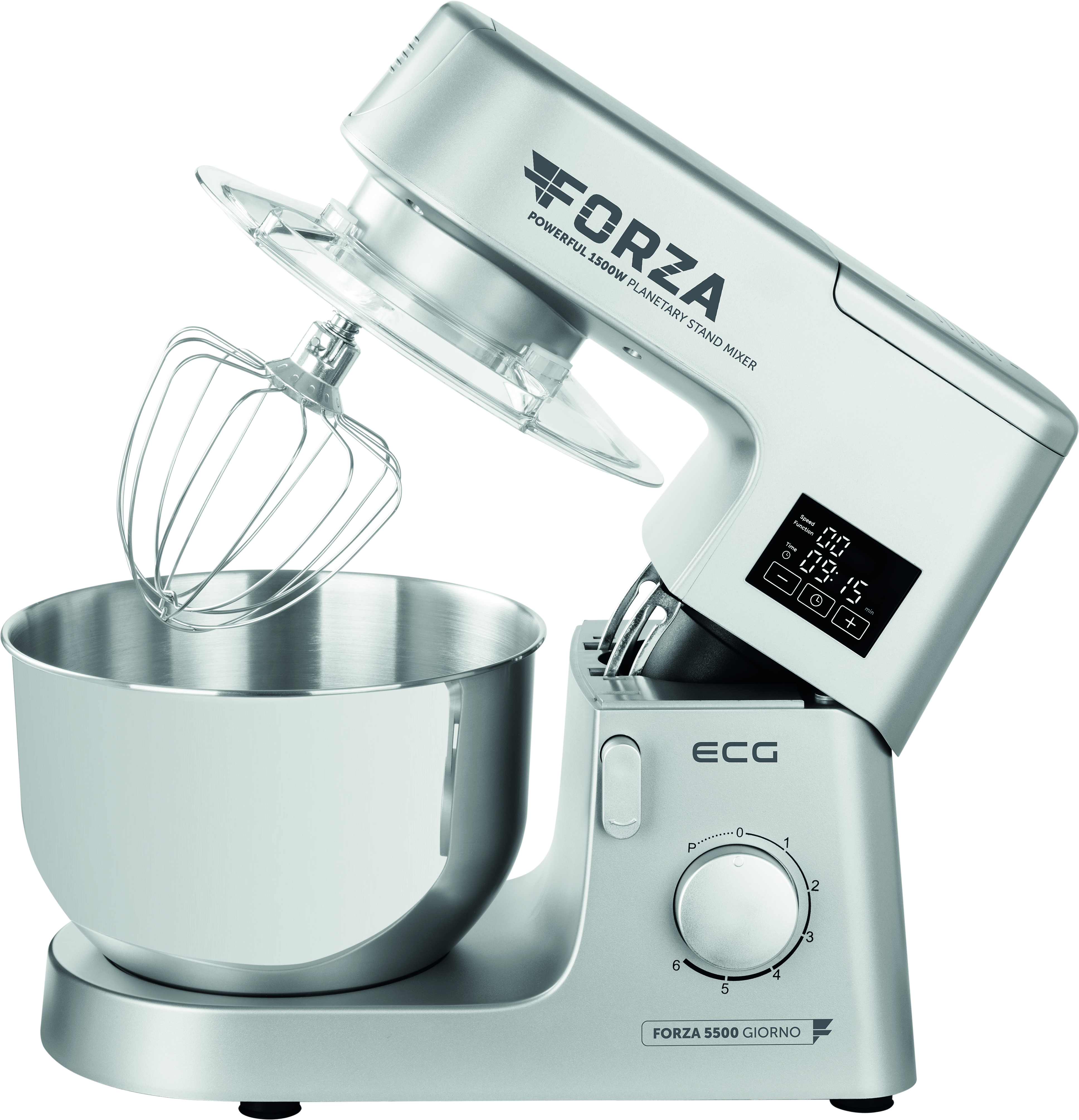 ECG FORZA 5500 6.5 | Ganzmetall-Getriebe Silber (1500 l) Silber Watt, Küchenmaschine Argento| Fleischwolf | Giorno Hochwertige 