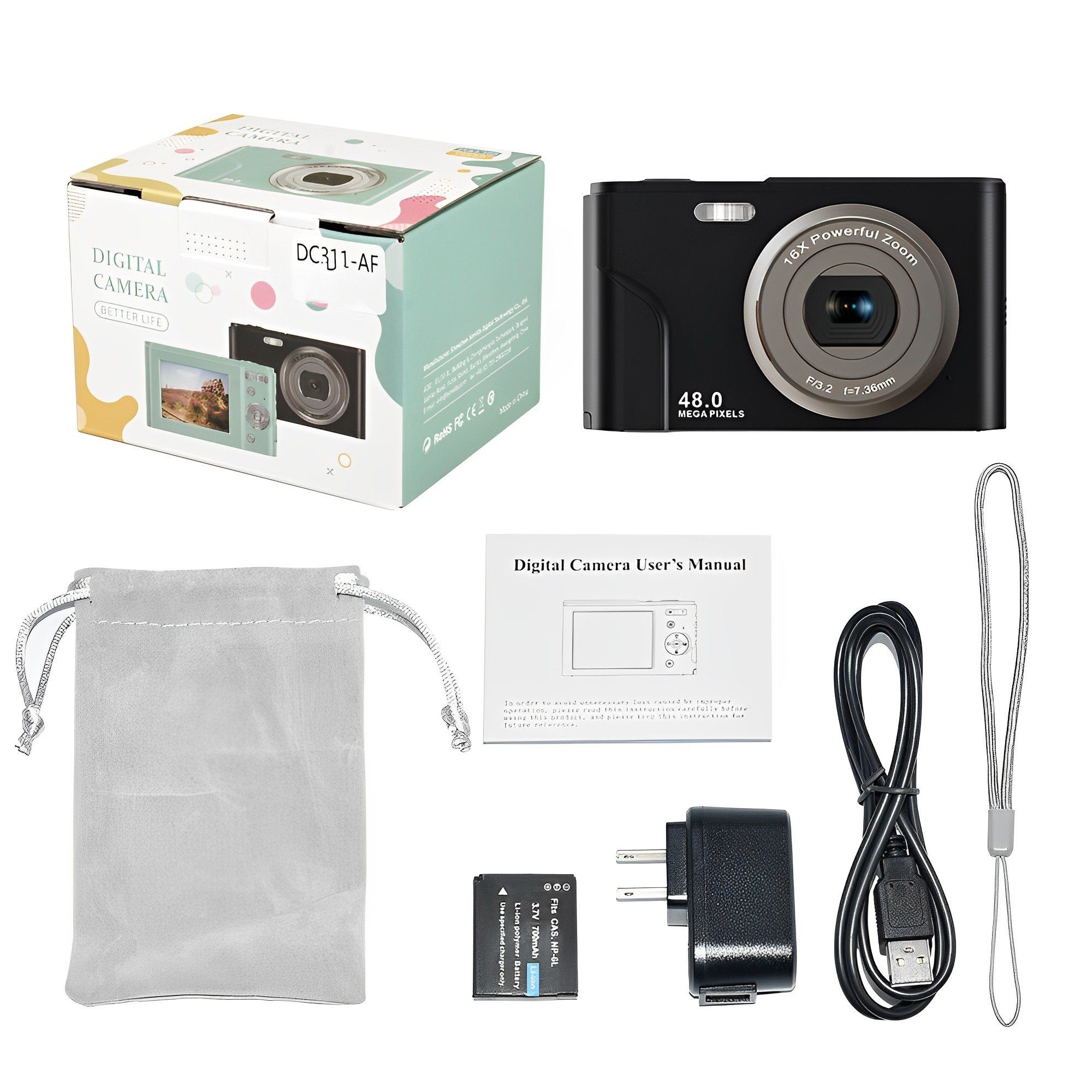 Digitalkameras SYNTEK megapixel,Digitalkamera ,Zoomobjektiv-Schwarz HD-Bildschirme Schwarz, Kompaktkamera,48