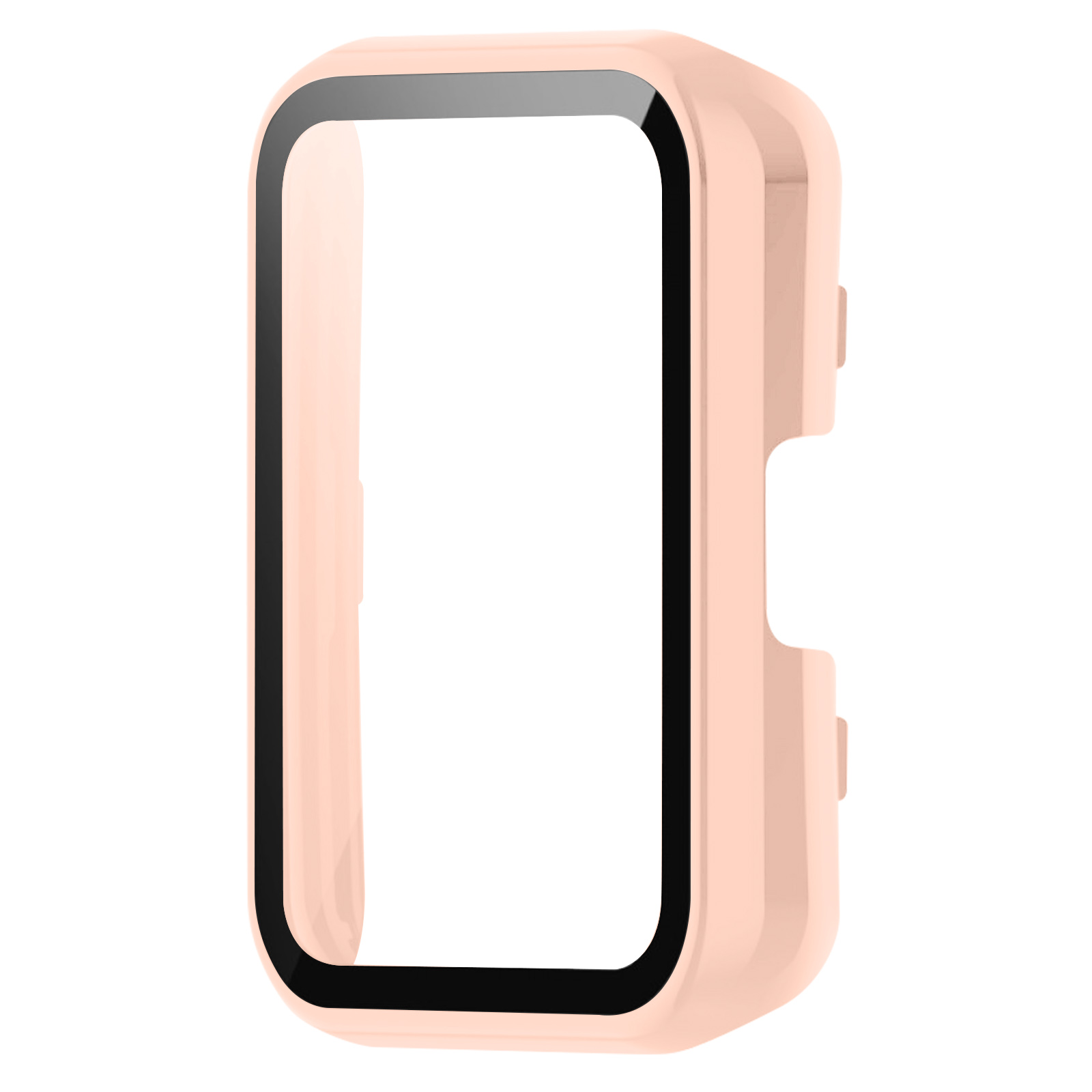 Eine rosa Schutzhülle für eine Smartwatch. Sie hat einen klaren Displayschutz und ist rechteckig.