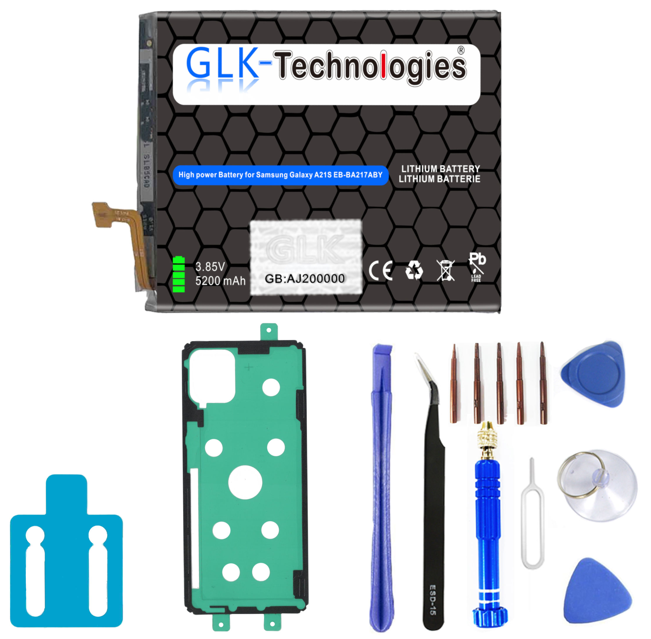 A21s 5200 Galaxy Samsung GLK-TECHNOLOGIES Akku, Set Lithium-Ionen-Akku mAh Werkzeug inkl