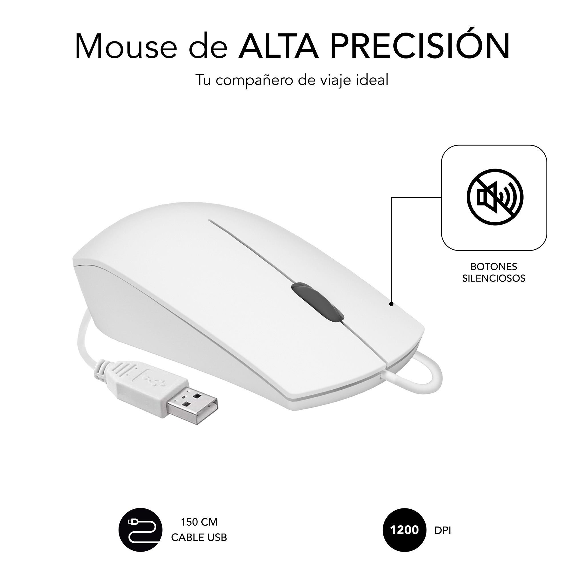 A white mouse with a USB cable.