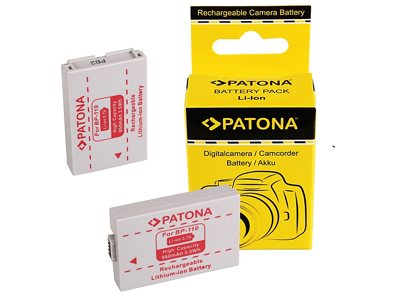 PATONA 2x Akku kompatibel für Canon BP-110 Li-Ion Ersatzakku, 3.7 Volt, 950mAh 2 Stück