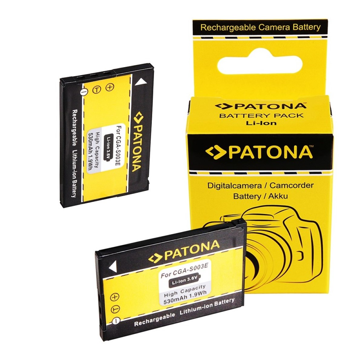 PATONA 2x Panasonic kompatibel Akku für CGA-S003E Ersatzakku, Stück 2 530mAh Li-Ion