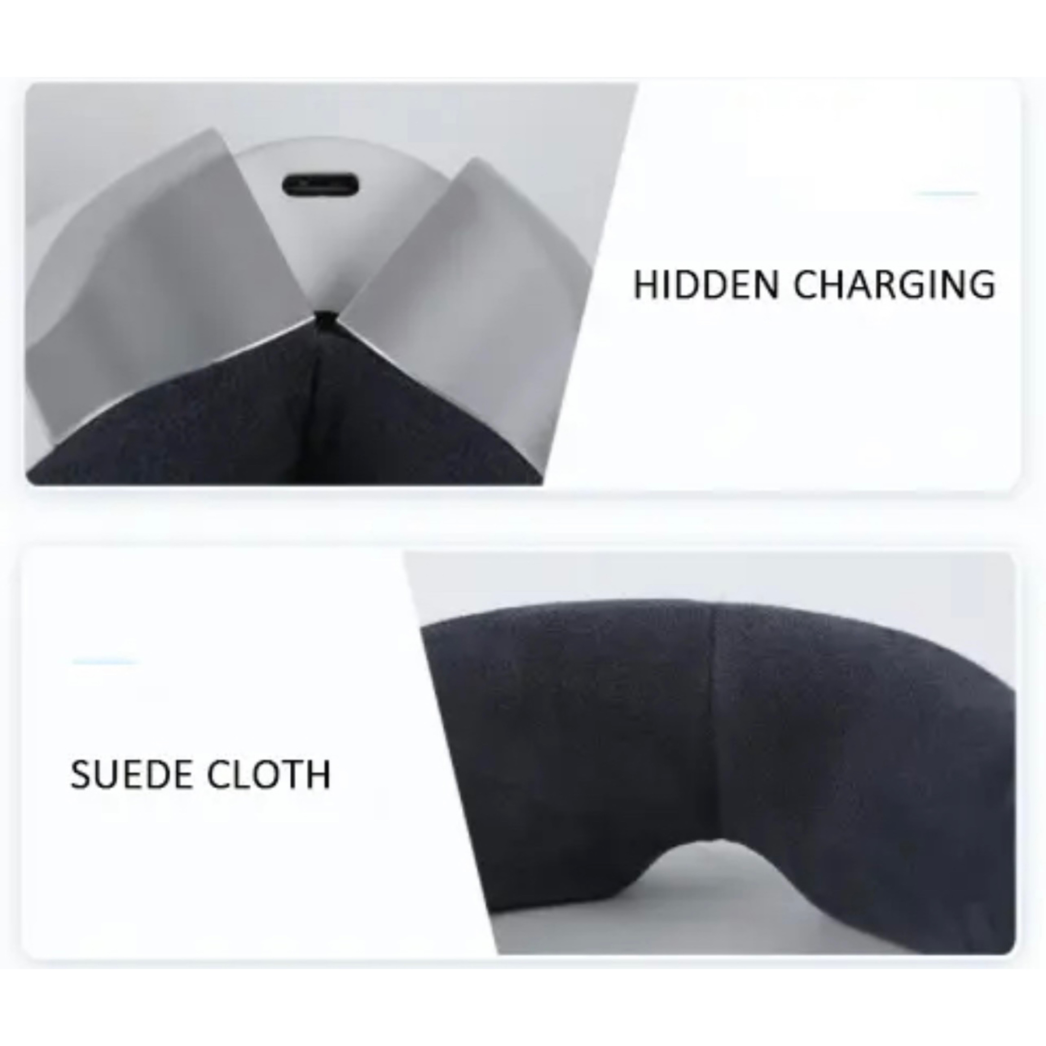 Dwa obrazy, u góry widać port ładowania, u dołu zamsz. Tekst brzmi, ukryte ładowanie i zamsz.