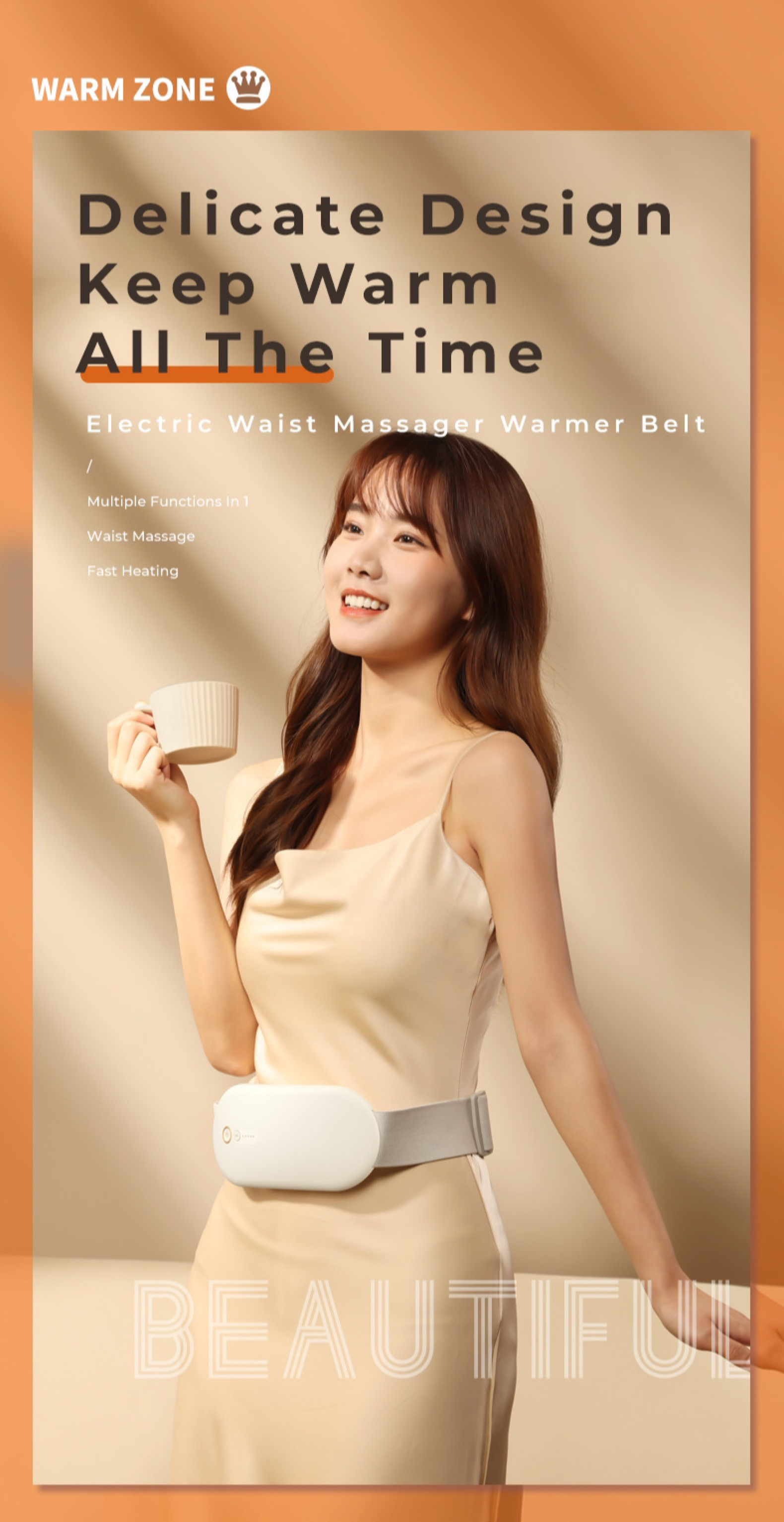 Kobieta z pasem rozgrzewającym do masażu talii.