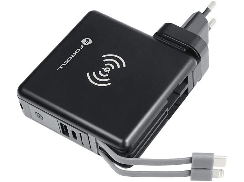 FORCELL 5in1 PD 20W USB Typ C/iPhone Ladegerät Universal, Schwarz