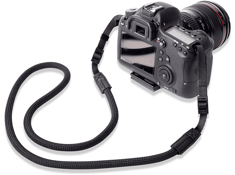 LENS-AID Kameragurt in Seil-Optik für kleine oder schmale Ösen, Handschlaufe für Kamera, Schwarz, passend für Canon, Nikon, Fujifilm, Olympus, Sony Alpha, Leica