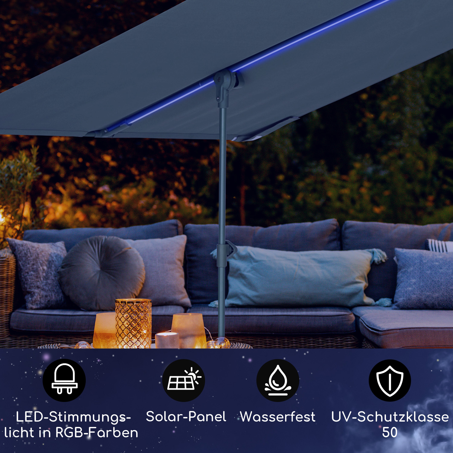 LED Sichtschutz, Parasol Shade BLUMFELDT Grün with Flex