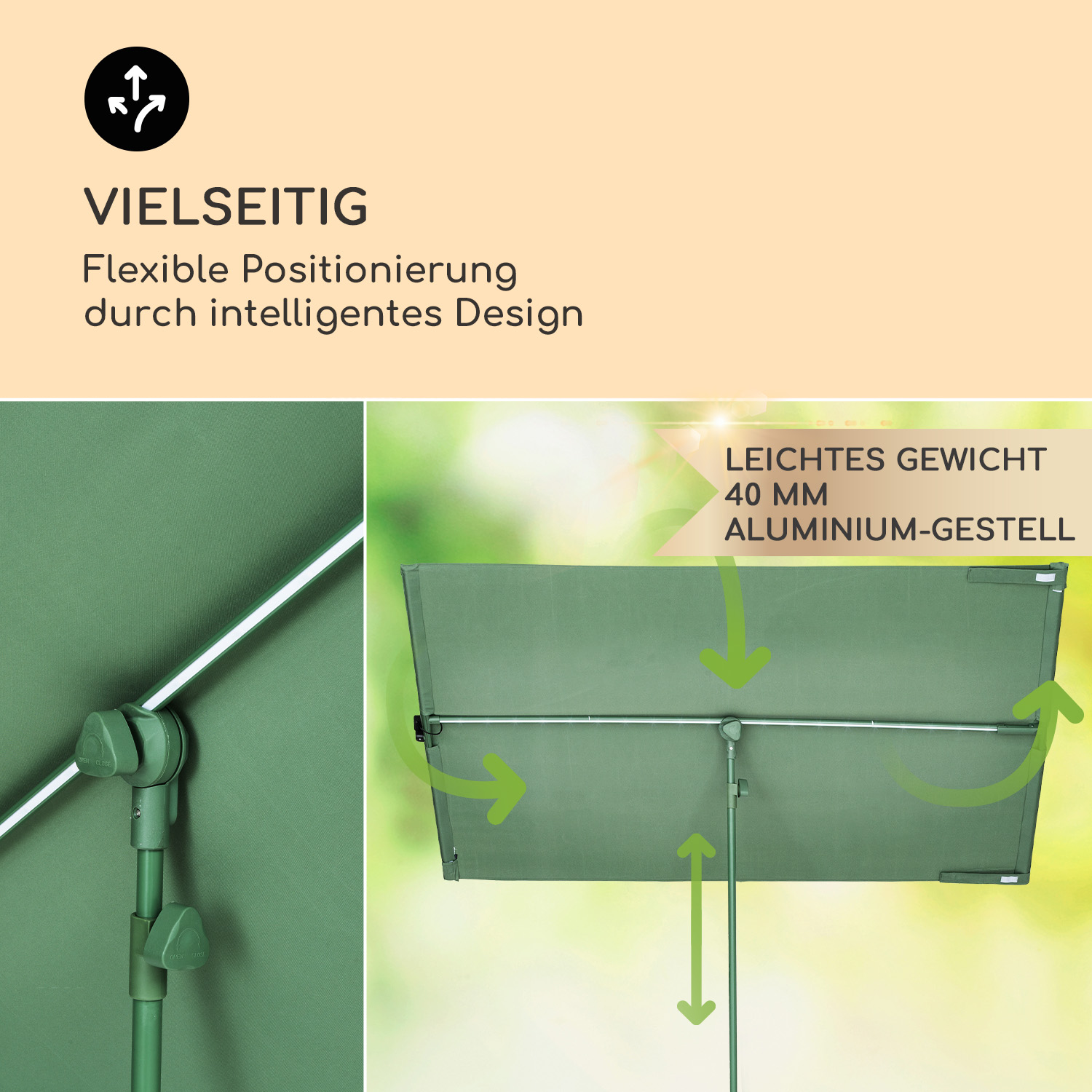 BLUMFELDT Parasol Flex Shade with Sichtschutz, LED Grün