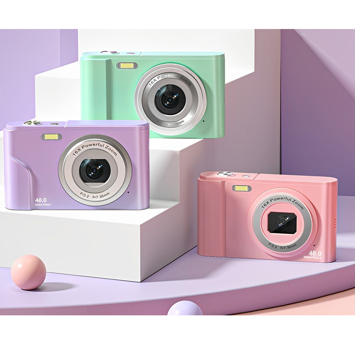 SYNTEK Kompaktkamera,48 megapixel,Digitalkamera HD-Bildschirme Silvber, ,Zoomobjektiv-Weiß Digitalkameras