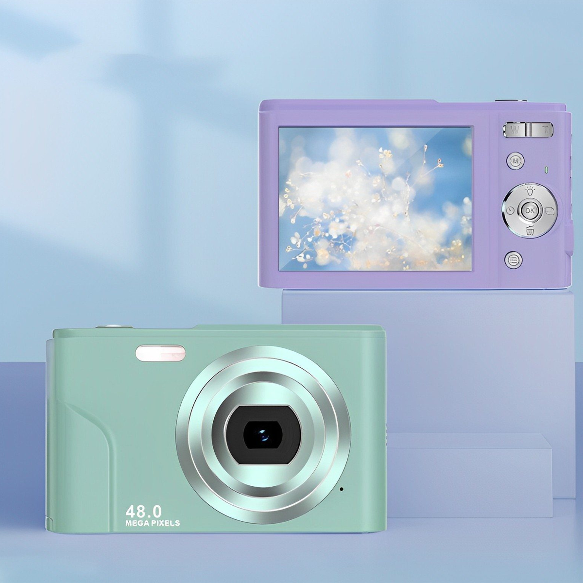 SYNTEK Kompaktkamera,48 megapixel,Digitalkamera HD-Bildschirme Silvber, ,Zoomobjektiv-Weiß Digitalkameras
