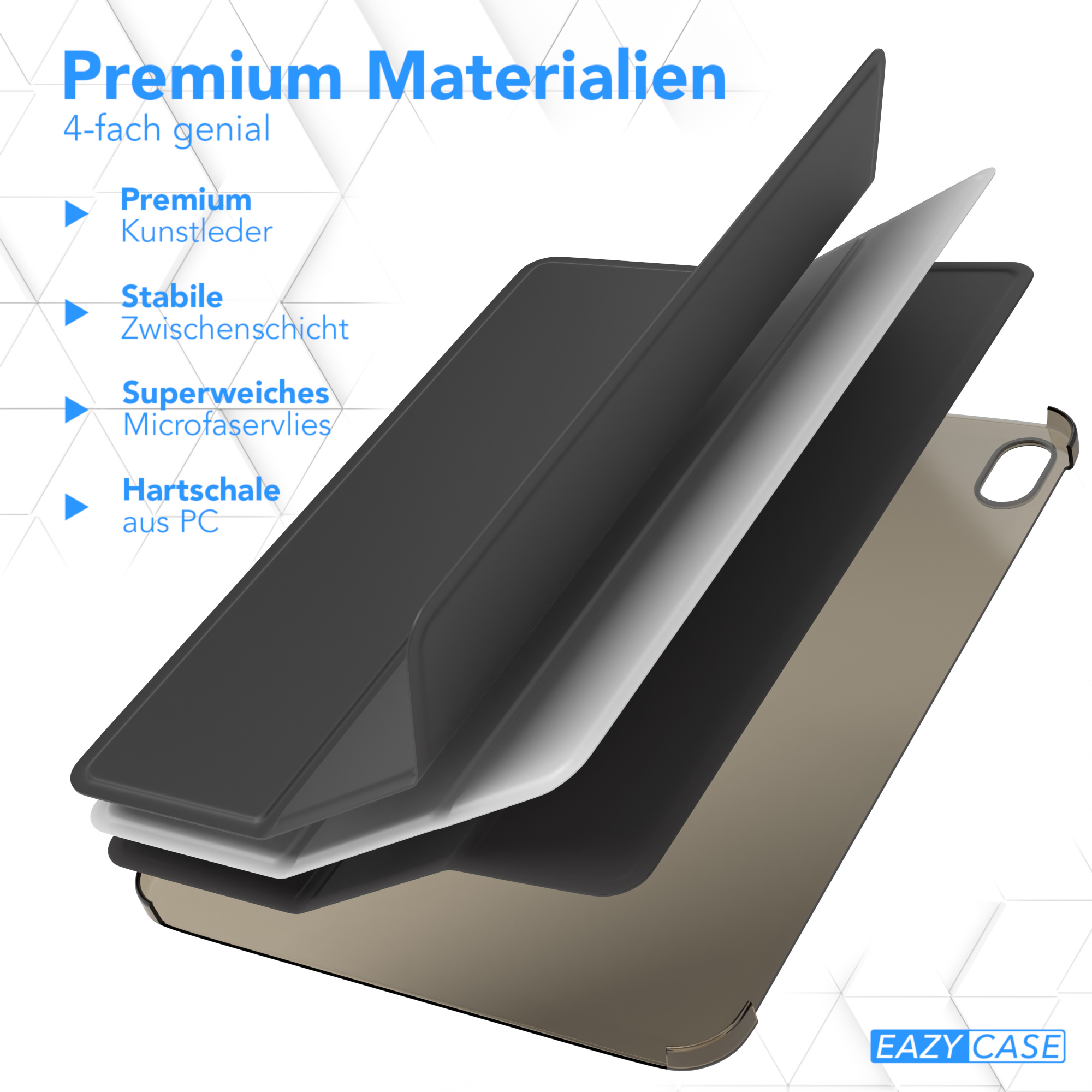 Eine Handyhülle mit Schichten. Premium Kunstleder, stabile Zwischenschicht, superweiches Microfaservlies und Harts.